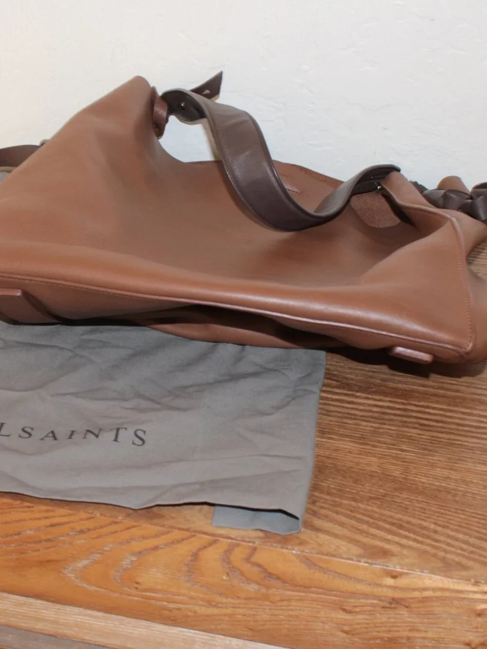 AllSaints Freedom Brown Leather Slouchy Hobo Bag
